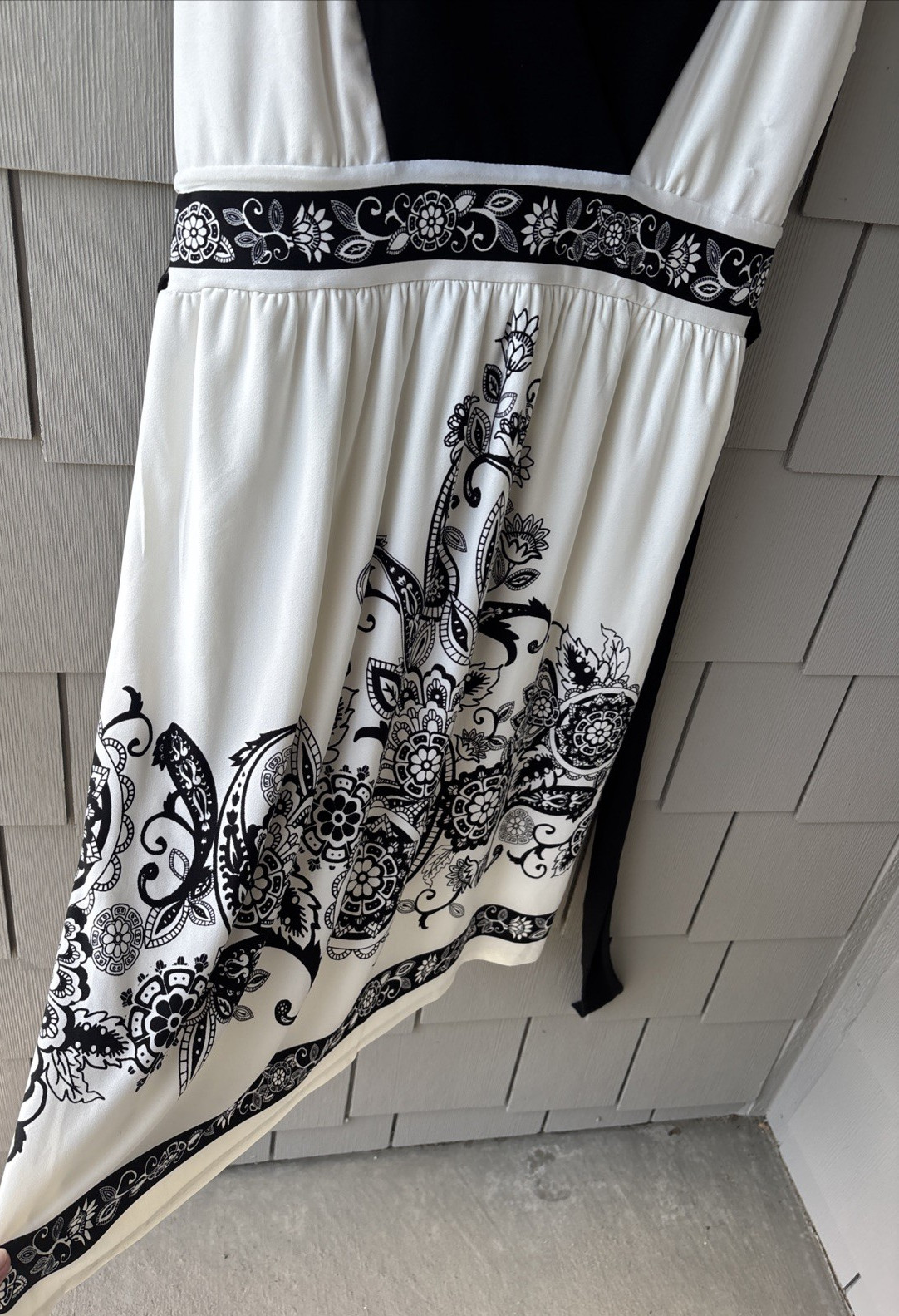 Joei & I Empire Waist Sleveless Graphic Print Lined Dress Tie Back Size XL