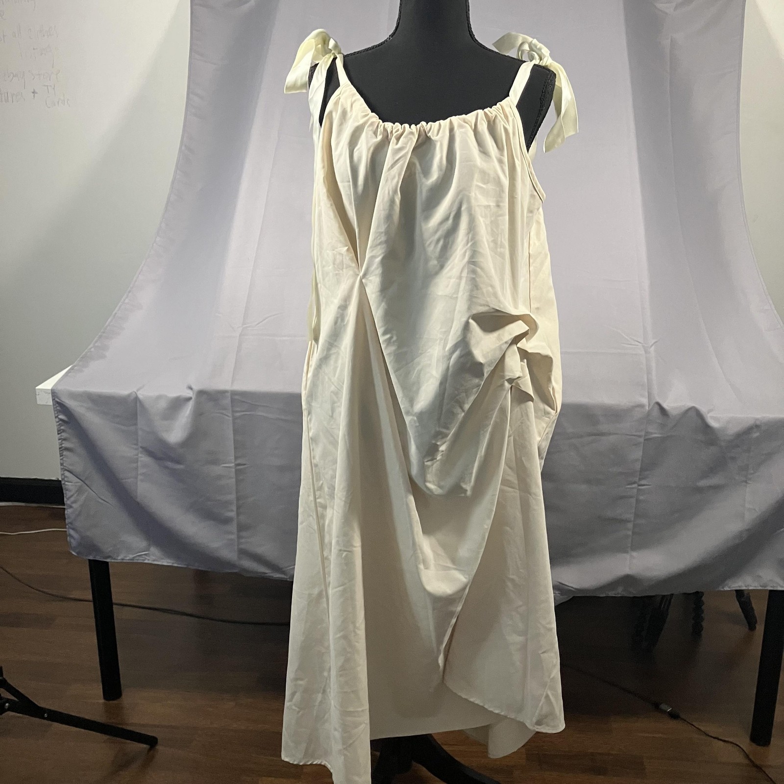 Sleeveless Bow Strap Dress Womens Large Ivory Cream Maxi Cottagecore Xuliang