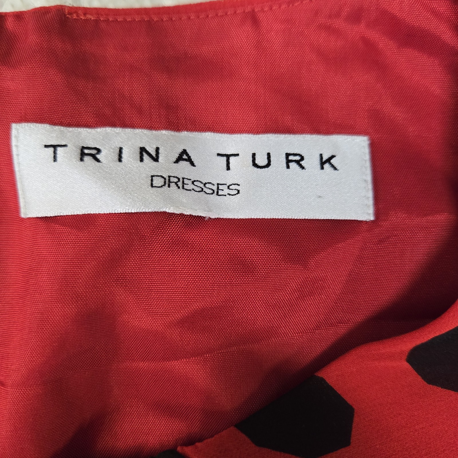 Trina Turk Dress Womens Small Medium Ladybug 100% Silk Black Red Polka Dot Party