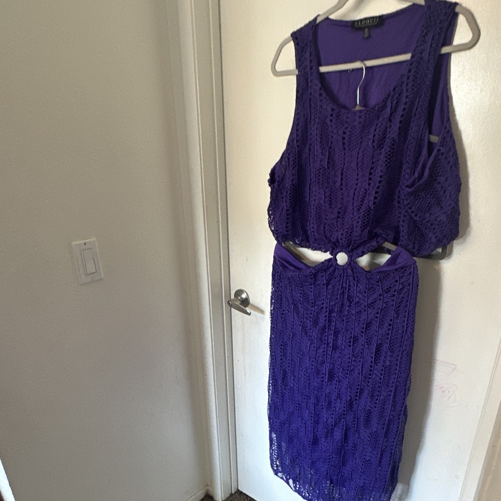 ELOQUII Purple Lace Solid V-Neck Sleeveless Pullover O Ring Two Piece Dress 28