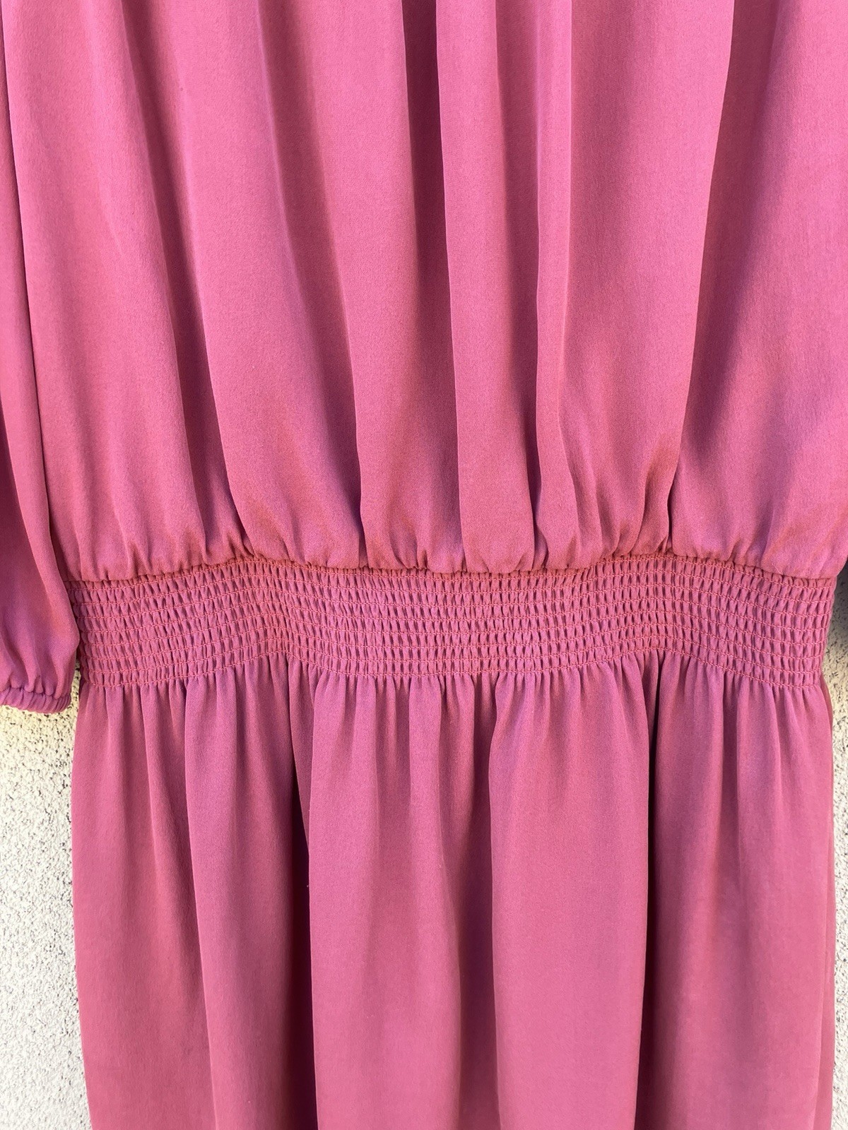 Joie Brick Red Solid Silk Chiffon Drop Waist Mini Dress Smocked Long Sleeve