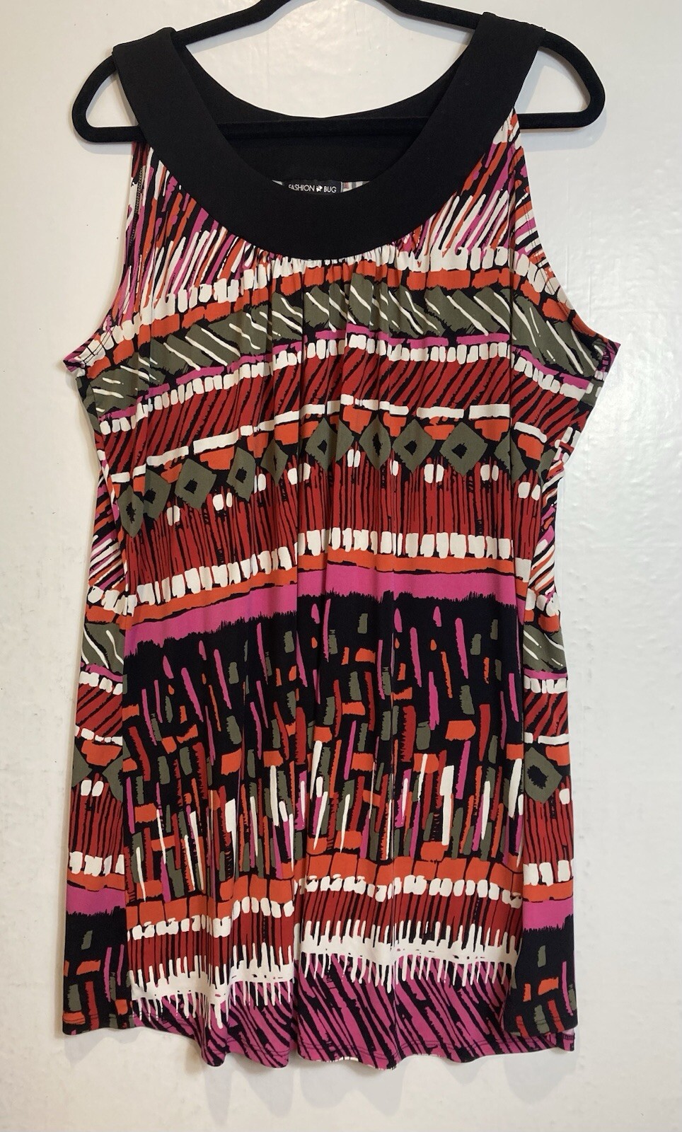 Vintage Fashion Bug Mini Tank Dress Womens Plus Size 1X Colorful Geometric Print