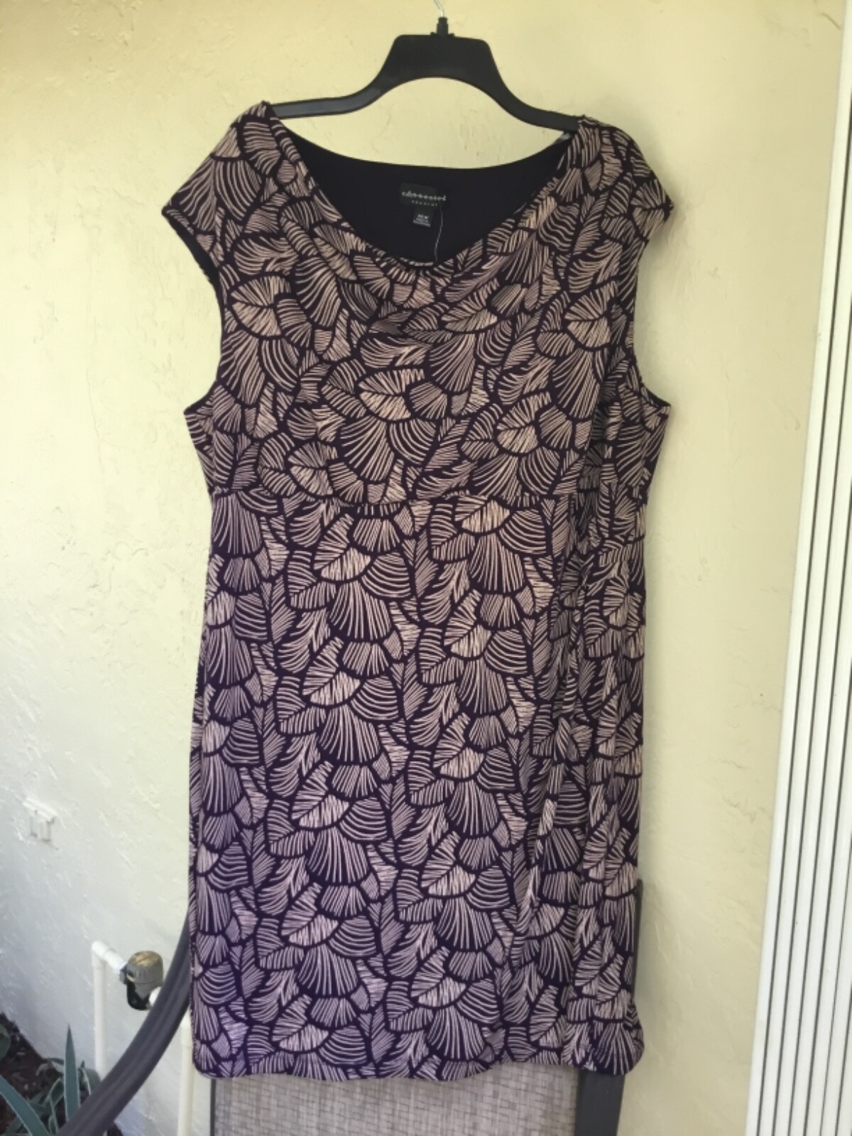 NEW CONNECTED PURPLE BEIGE PLEATED CAREER SHEATH DRESS SIZE 20 W WOMEN