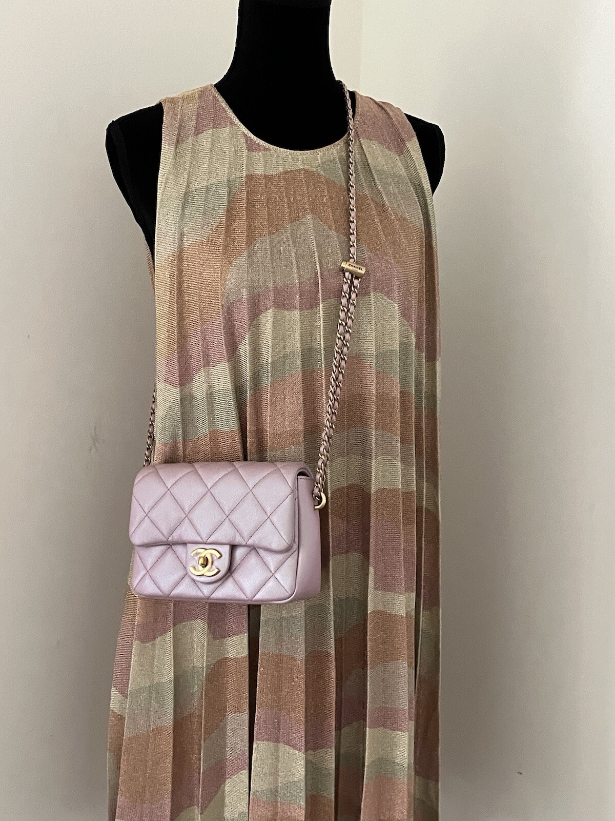 Christian Dior Dress Striped Accordion Pleats Shimmer Metallic Sz 4