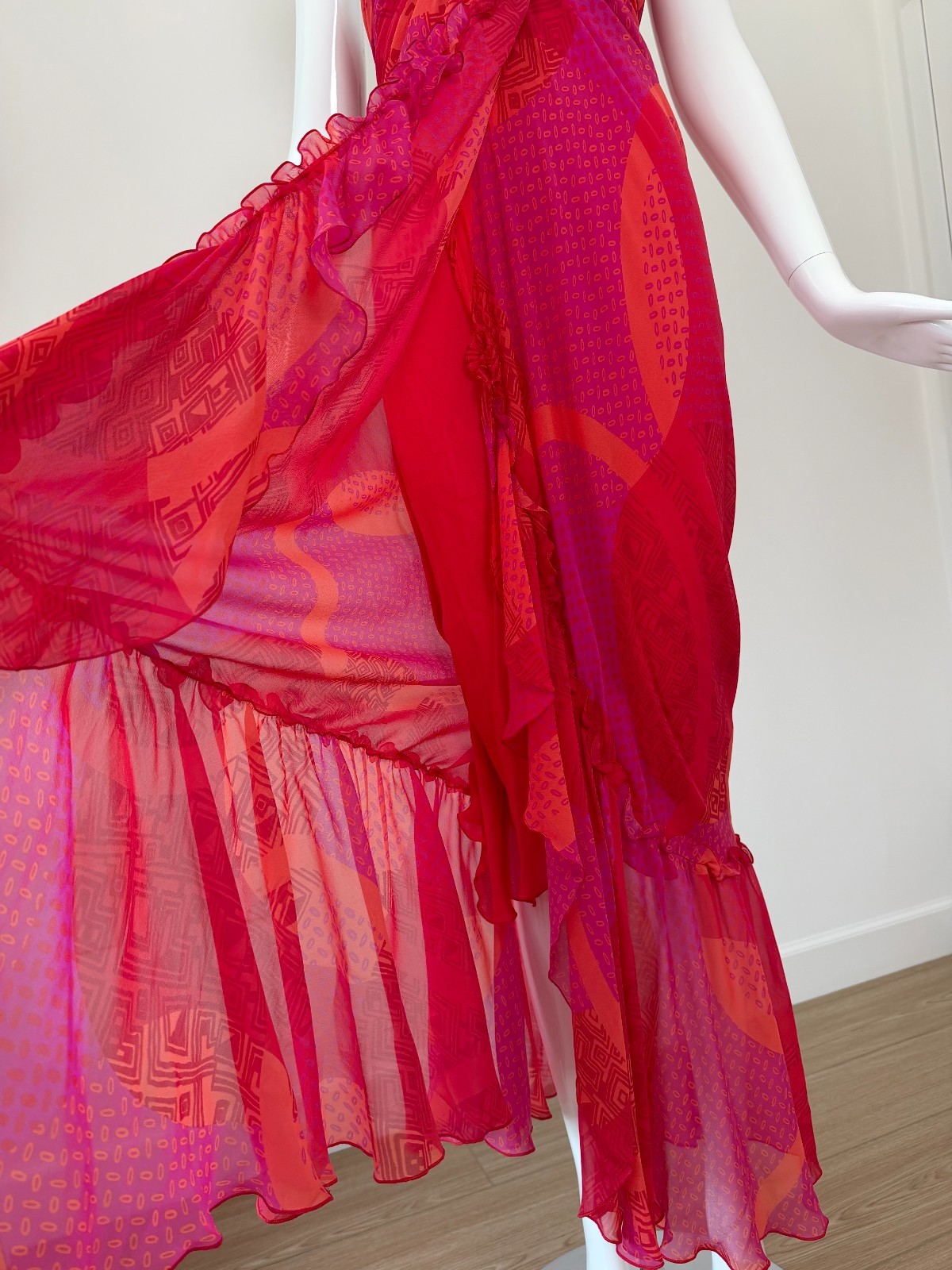 ICEBERG 2006 Vintage Runway Silk Embellished Ruffle Gown + Shawl Maxi Dress
