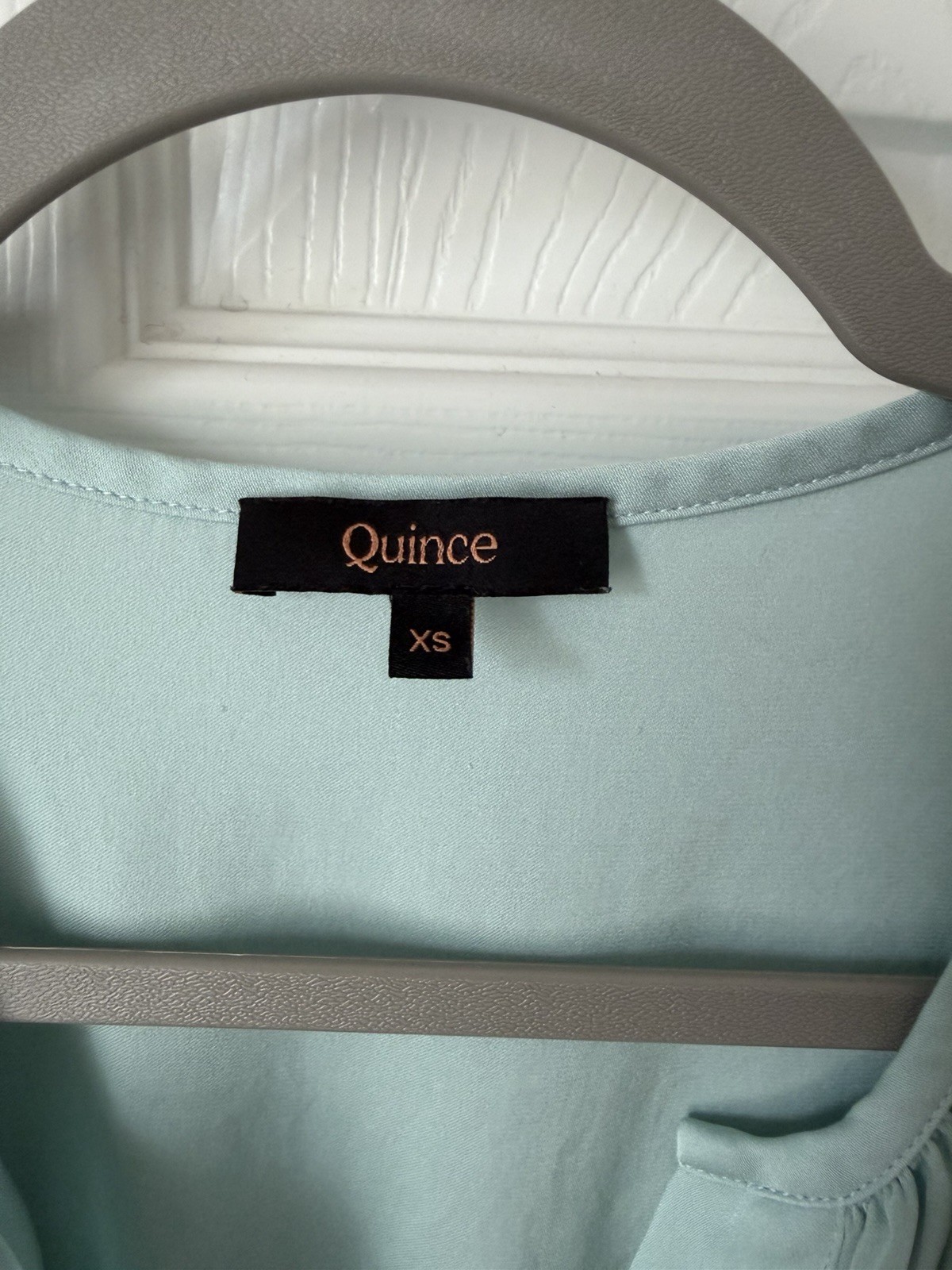 Quince Washable Stretch Silk Tiered Maxi Dress Aqua Pearl XS Puff Sleeve