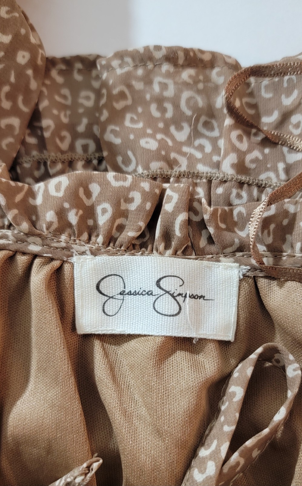 Jessica Simpson Brown Leopard Print Smocked Ruffle Tiered Mini Dress SMALL