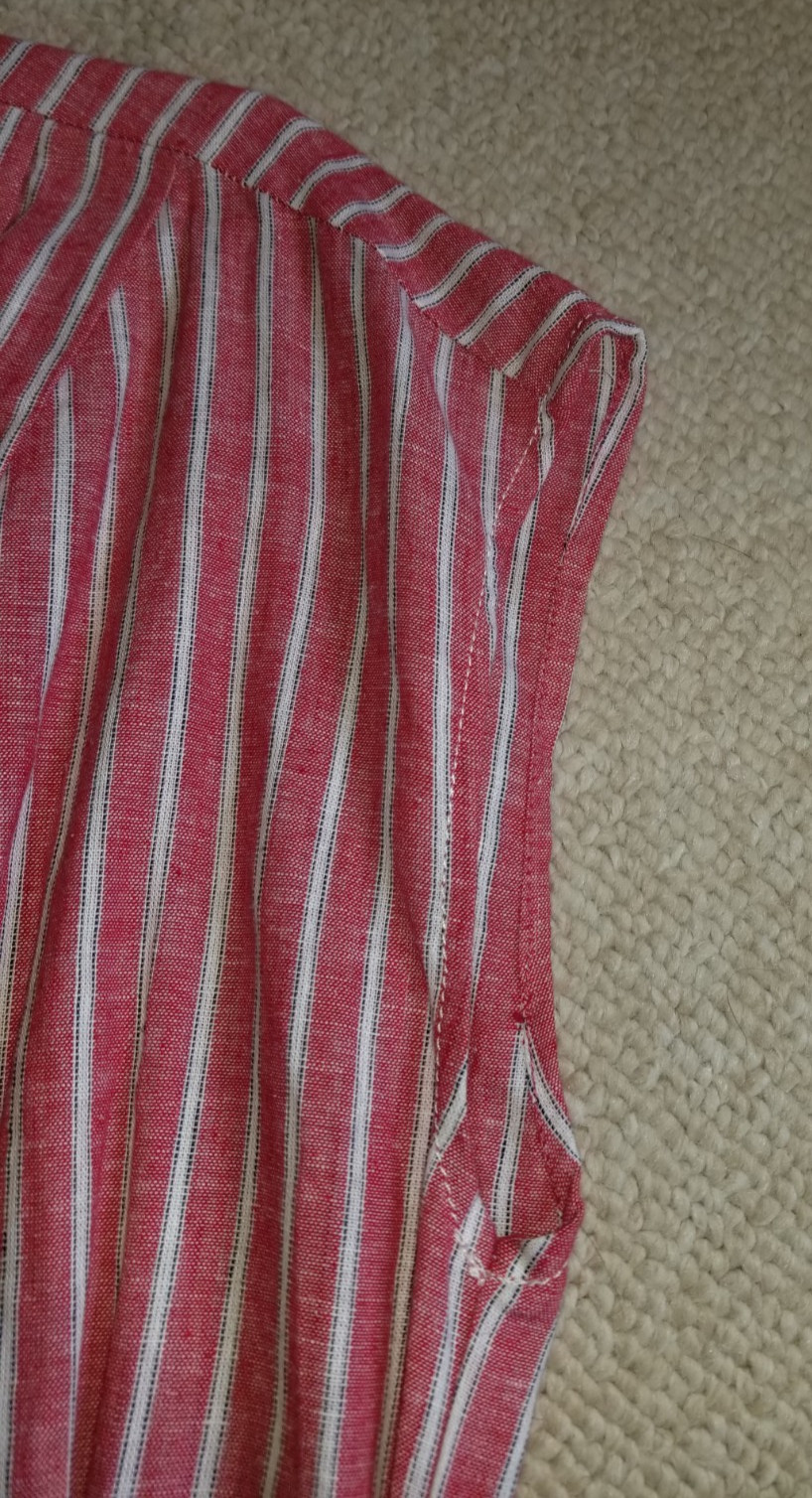 NWOT Womens Dress-MAX STUDIO-red/white striped linen hi-lo Resort Coastal-L