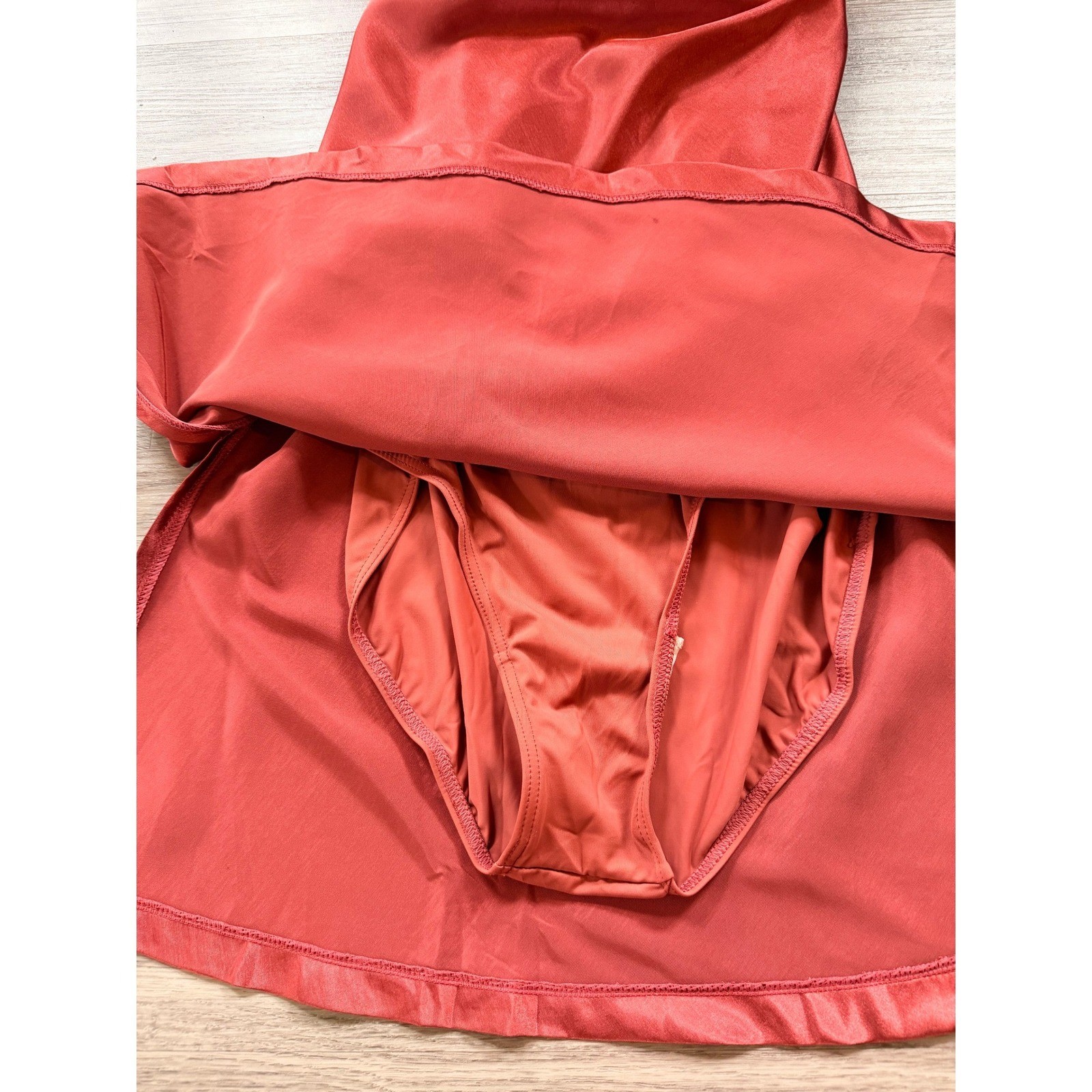 Rust Copper Satin Slip Mini Dress Built-in Bodysuit Side Slit Womens XS Y2K 90’s