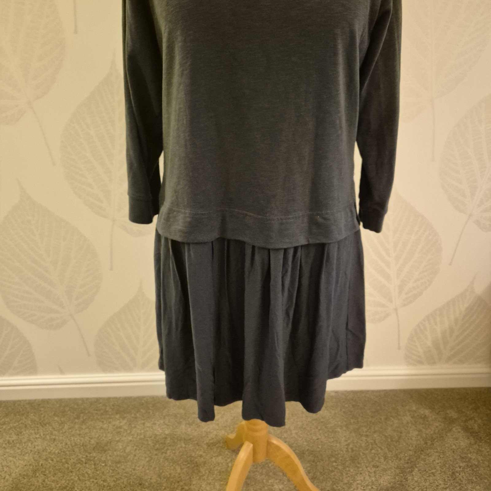 Oliver Bonas Size 12 Dark Grey Casual Mini Dress Comfy Winter Spring 3/4 Sleeve