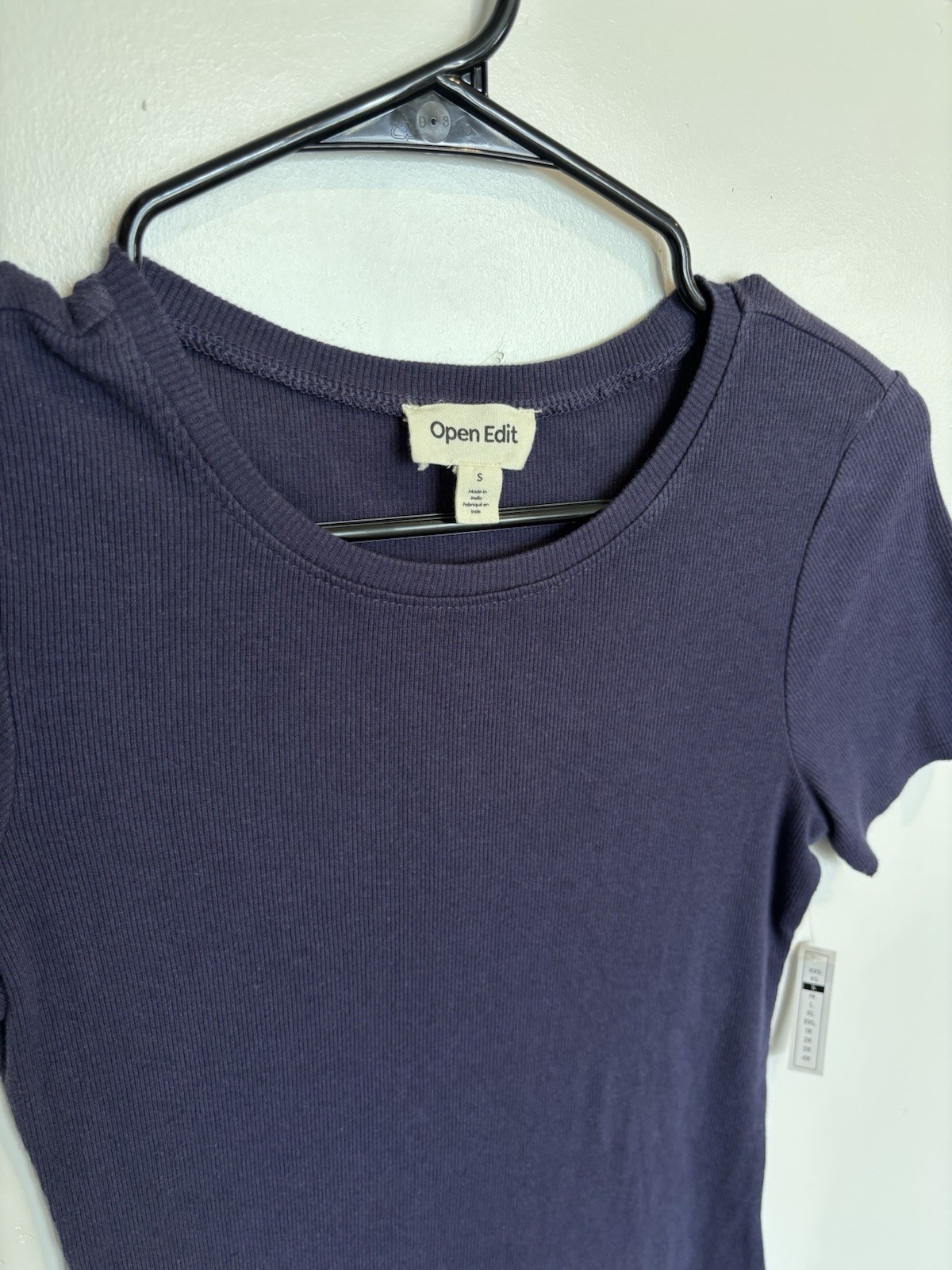 Open Edit Navy Rib Knit Stretch Bodycon T-Shirt Dress Round Neck Short Sleeve S