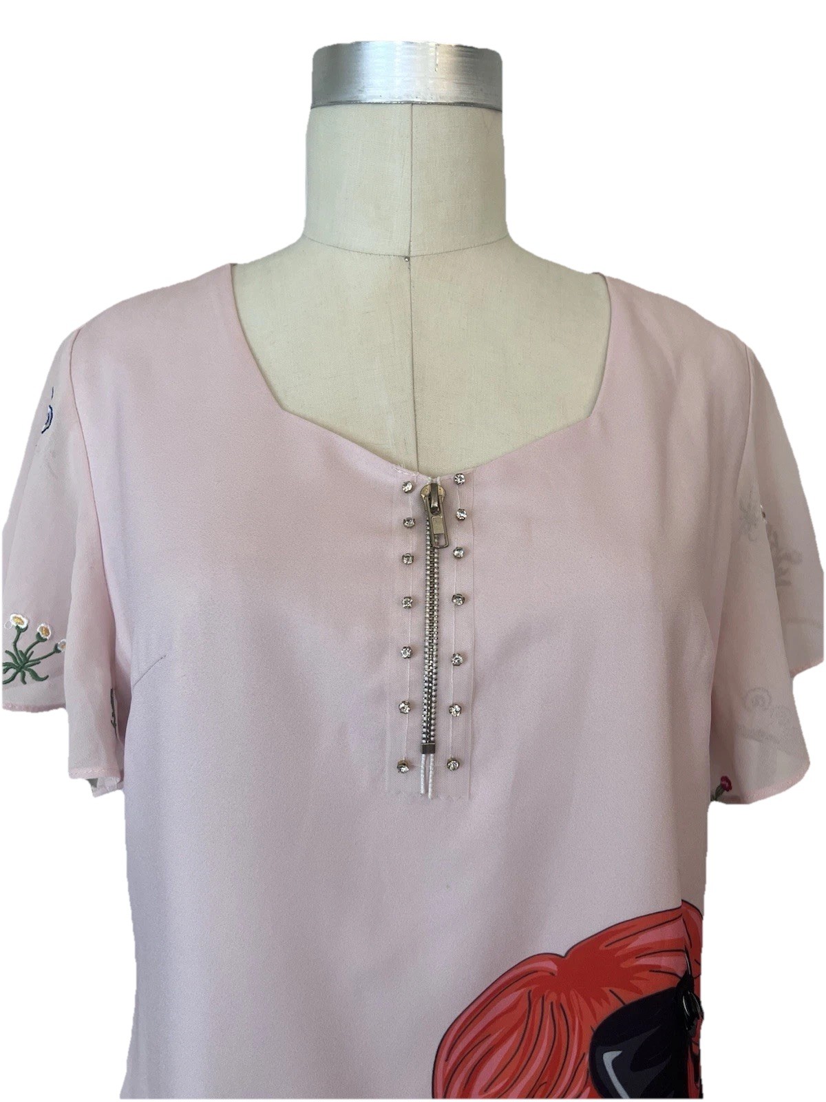 A Fuli Lined Pink Make A Wish ShiftDress W/ Graphic Illustration Sz 10