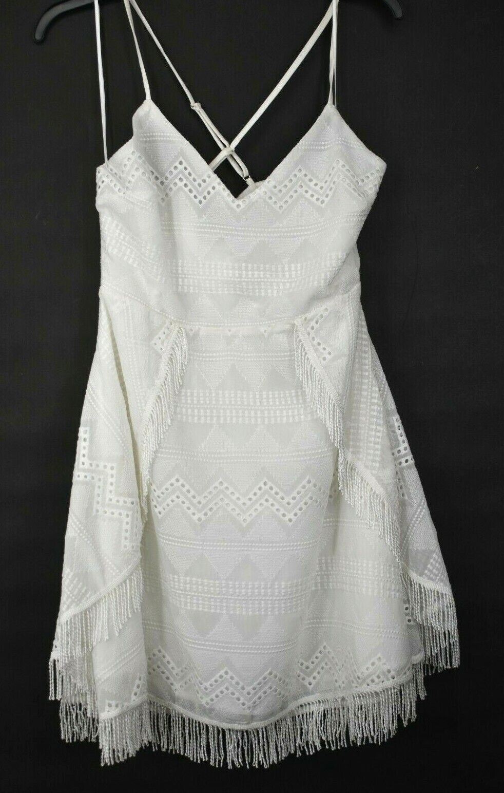 Endless Rose Womens White Adjustable Strap Fringe Hem Strappy Lace Dress M