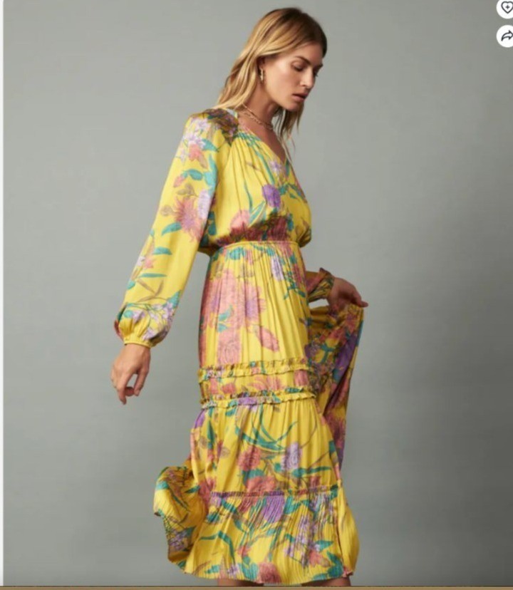 Current Air Marigold Floral Maxi Dress V-Neck womens size large long sleeve new