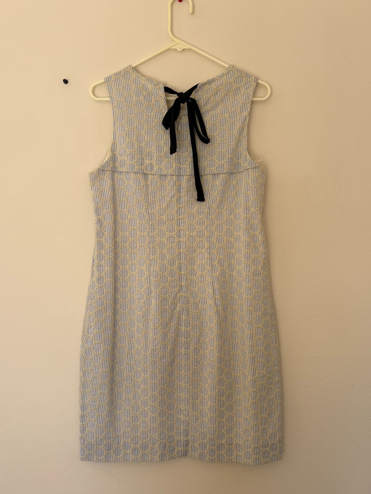 JCrew Blue White Seersucker Eyelet Shift Lined Side Pocket Dress New wo Tag sz 4