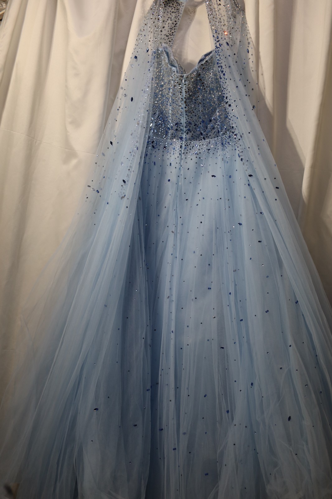 Elegant Evening Dress Light Blue Tulle Crystal Embellished Rhinestones