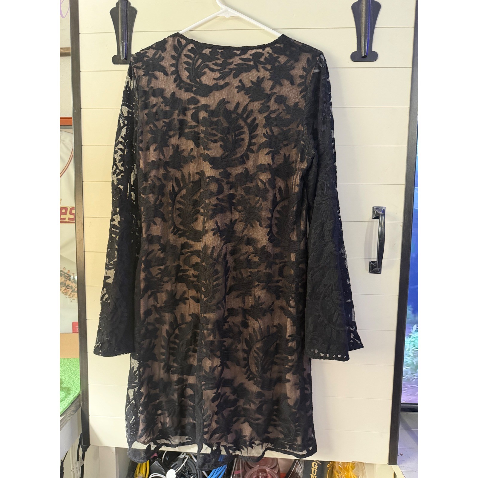 Brontë Women’s Large Black Embroidered Mesh Lace Overlay Dress Boho Sheer NWT