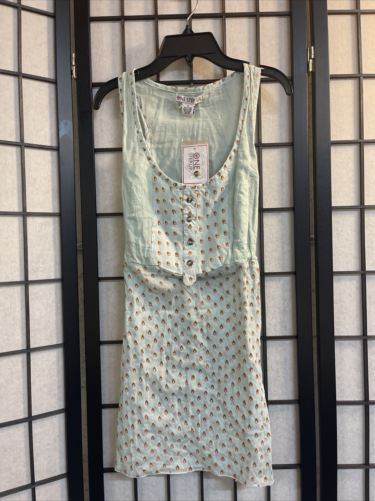 ONE STEP UP LADIES BABY DOLL TANK DRESS PRINTED MINT GREEN SIZE SMALL NWT