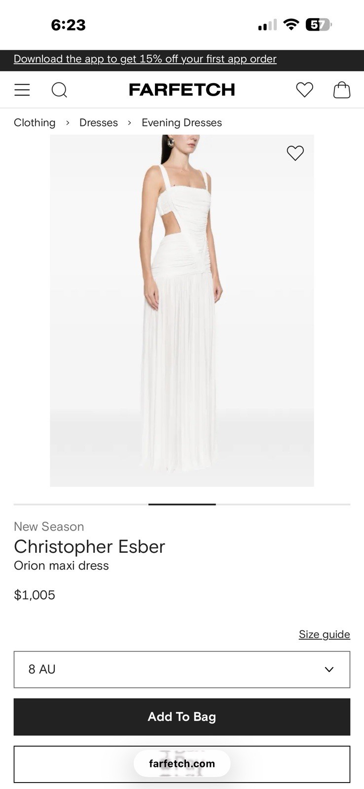 Christopher Esber Orion Maxi Dress White Cut-Out Ruched Sleeveless 8 AU