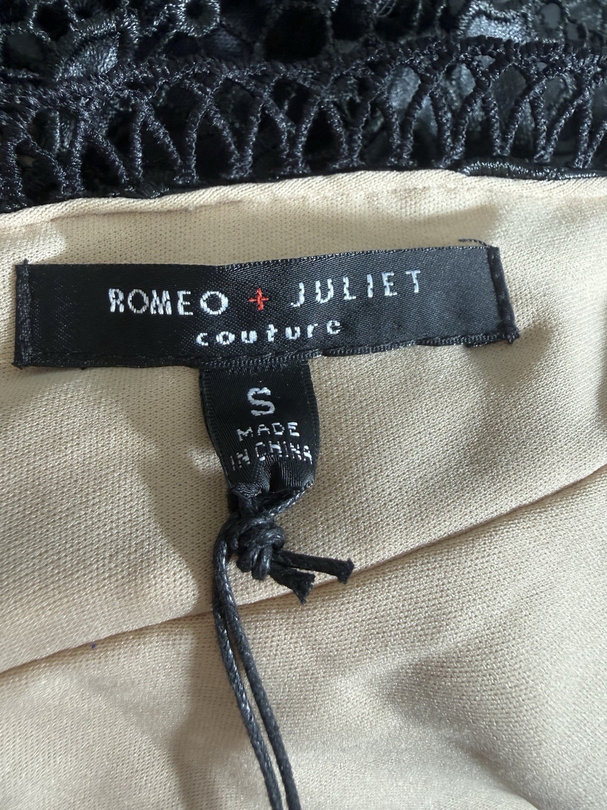 Romeo & Juliet Couture Black and Nude Floral Eyelet Lace Illusion Dress SizeS