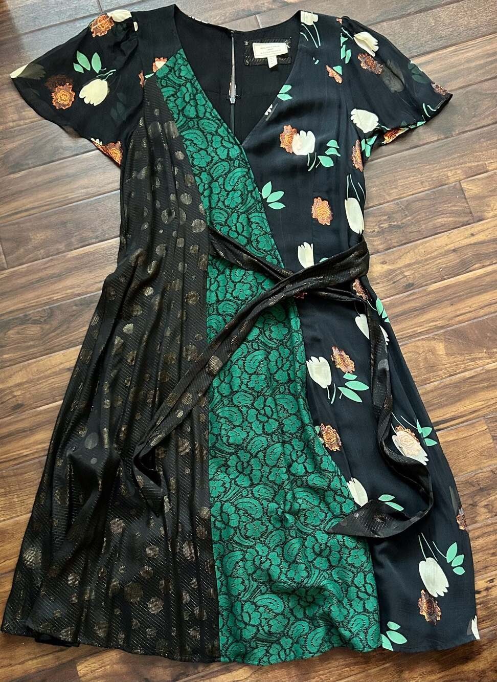 Moulinette Soeurs Anthropologie Ciao Bella Mixed Media Floral Lace Wrap Dress
