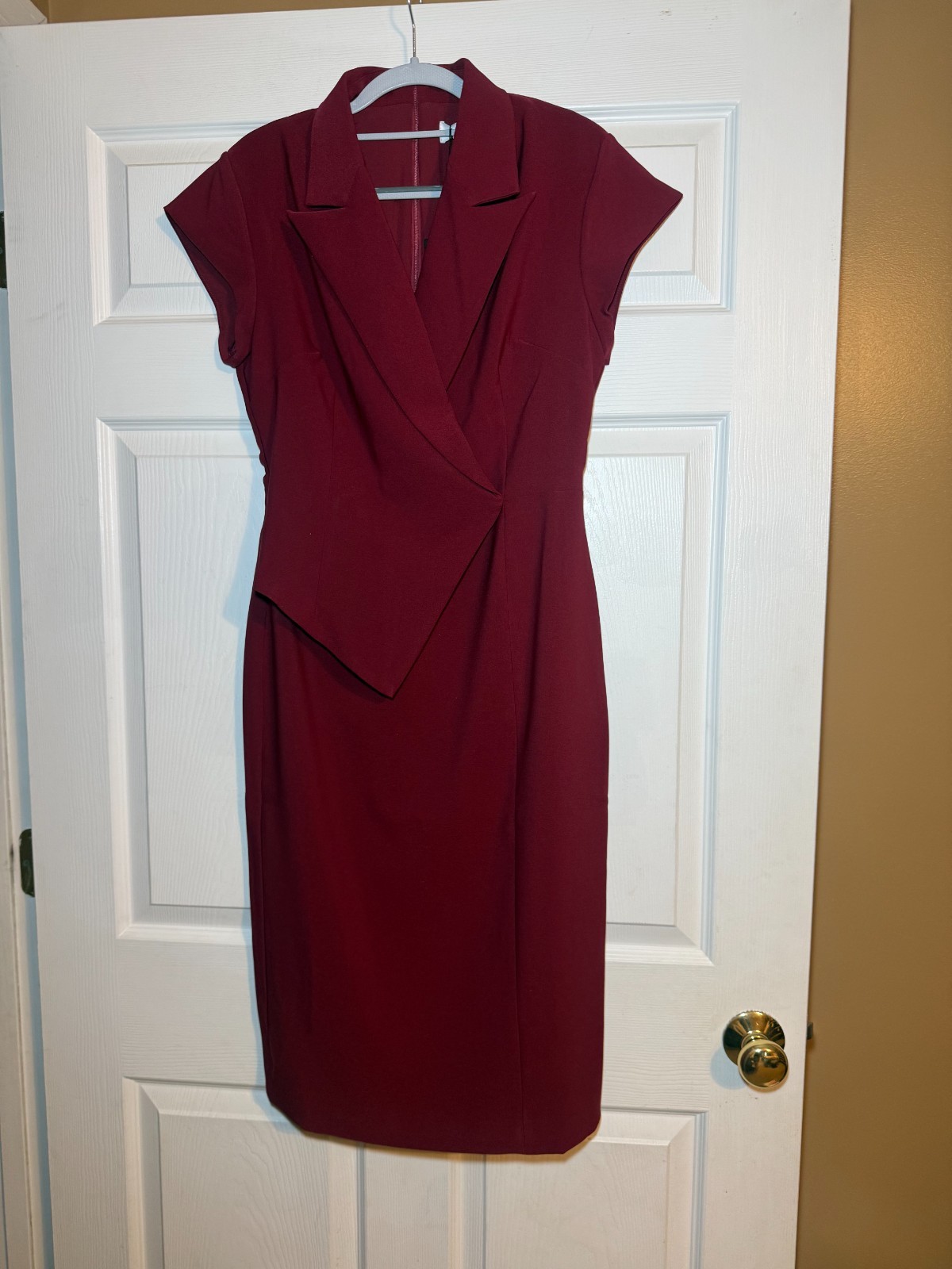 Mooyius Burgundy Blazer Wrap Dress Belted Asymmetrical Pencil Silhouette Size M