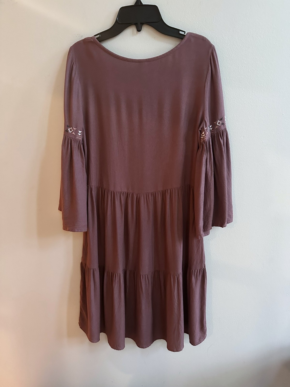 MUDD Small Mauve Plum Embroidered Peasant Mini Dress 3/4 sleeve BOHO