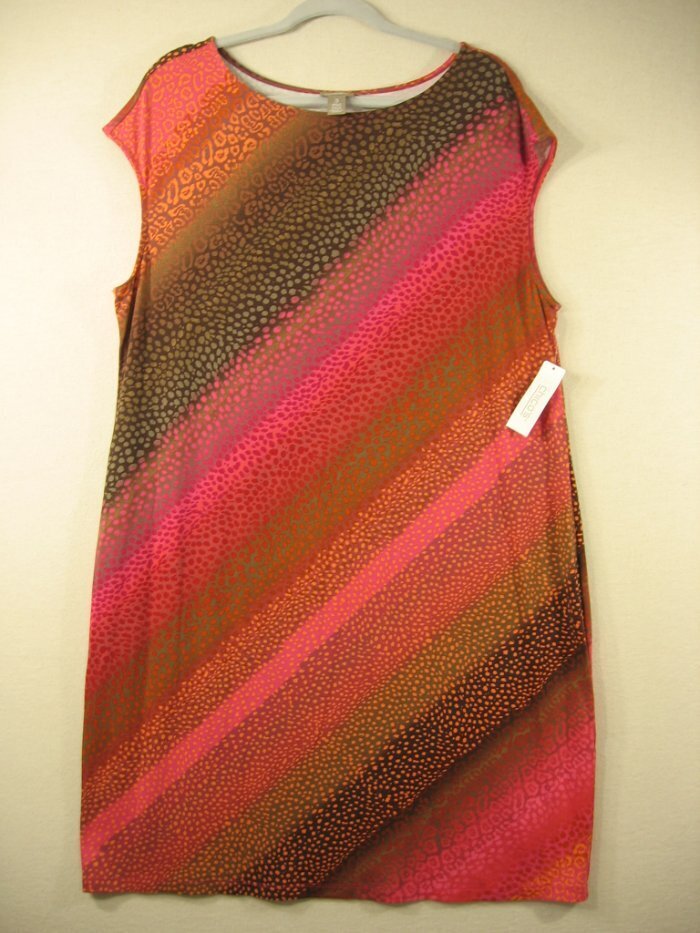 CHICOS Sleeveless Dress 3 US XL 16 18 Leopard Print NWT Pink Orange Brown