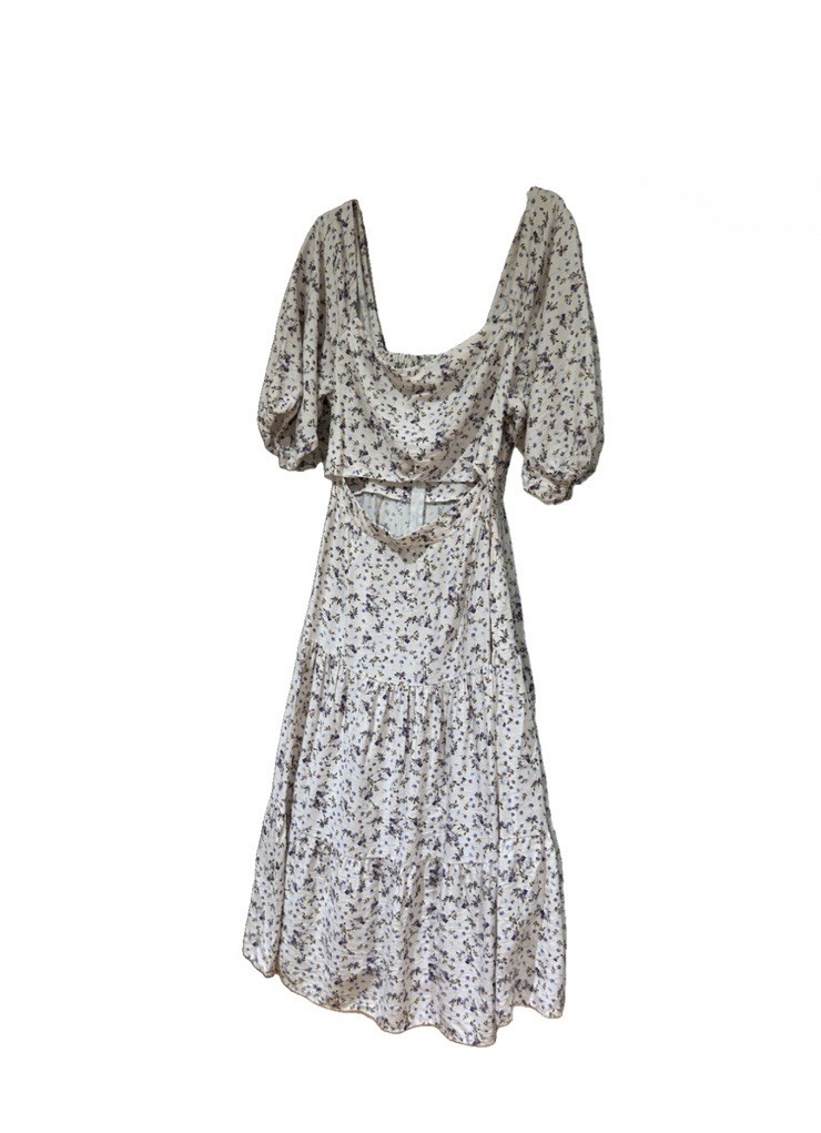MINKPINK Hailey Midi Ivory Sundress with Lavender Floral Print NWT Size M