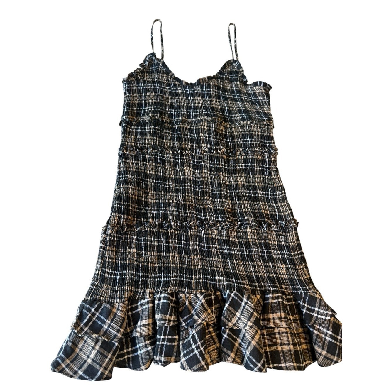 Fashion Nova Black & White Plaid Smocked Midi Dress