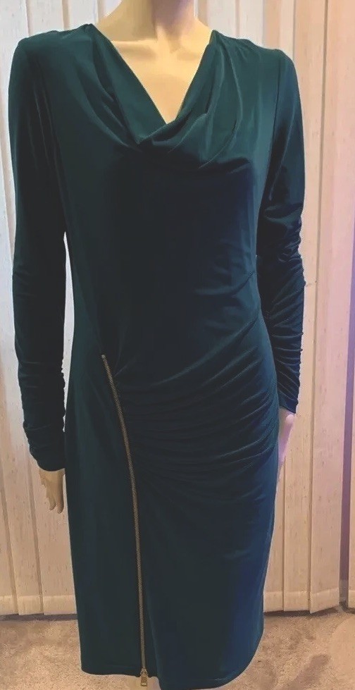 Cartise Womens Poly / Spandex Teal Long Sleeve Dress Knee Length Size 6