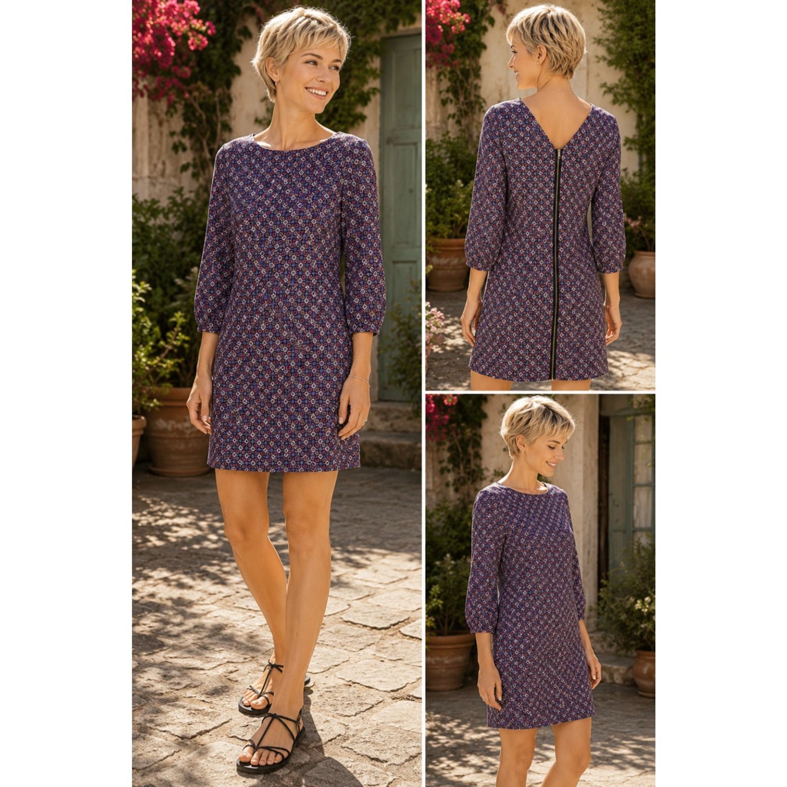Macy & Taylor Geometric Print Shift Mini Dress 3/4 Sleeve Size S