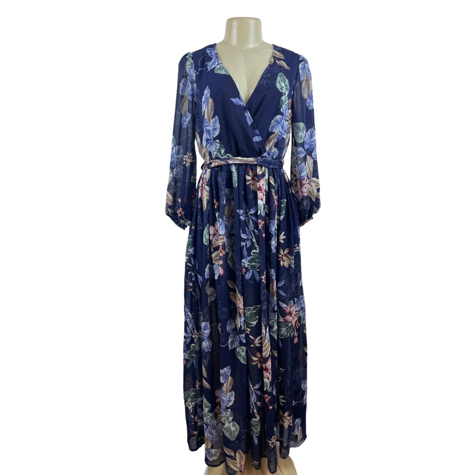Miss Avenue Women’s Blue Floral Print Maxi Dress Sz S – NWT