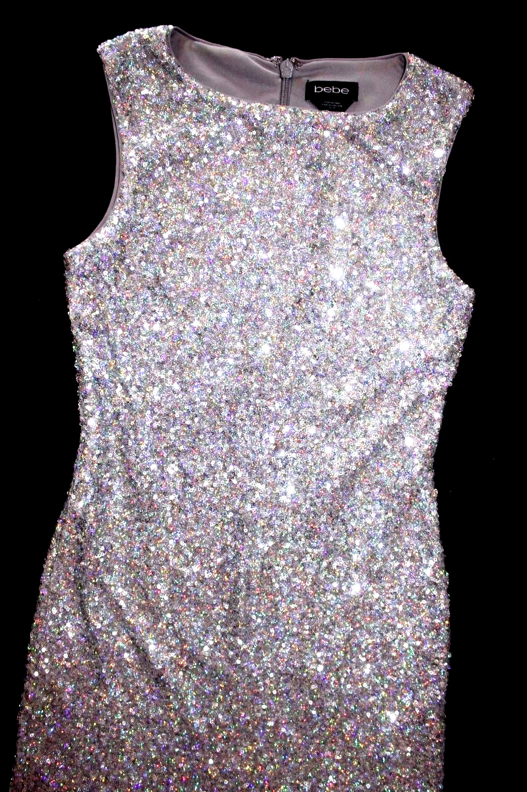 NWT bebe allover silver sequin sparkly shimmery clubbing top dress S Small sexy