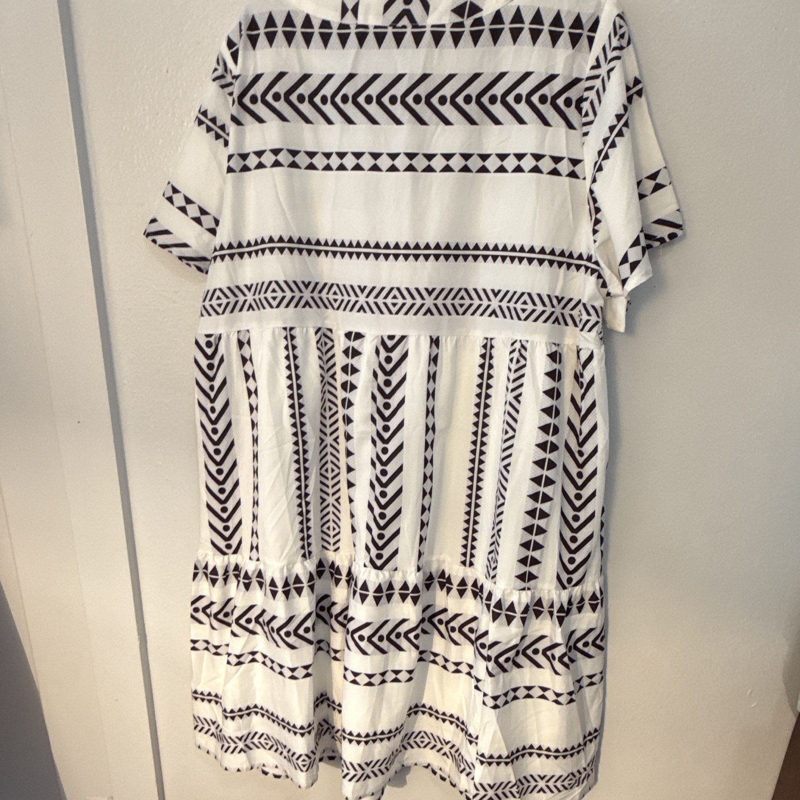 BLOOMCHIC Plus US 18-20 Brown/White Geometric/Aztec V-Neck Flutter A-Line SPU02