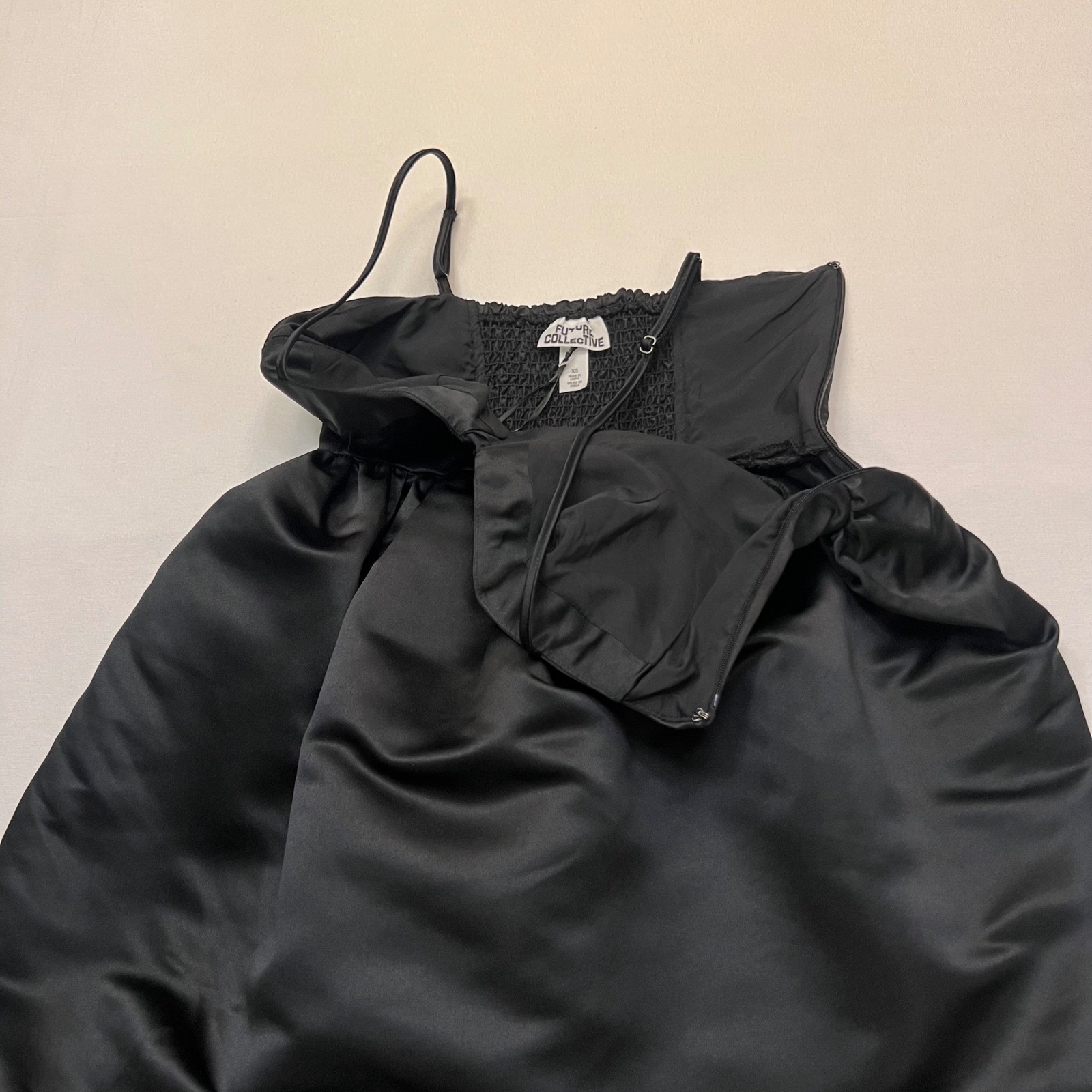 Future Collective Black Satin Bustier Smocked Back Corset LBD Dress NWT XS
