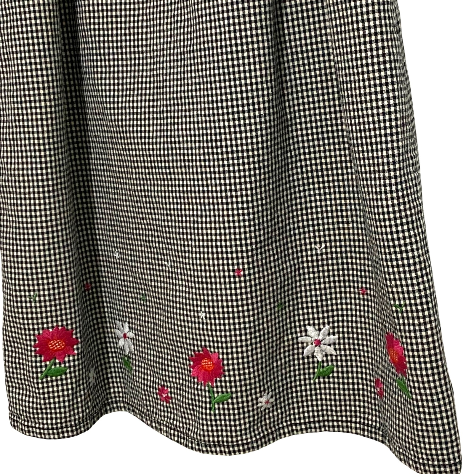Y2K Route 66 Gingham Jumper Dress Size 9/10 Black White Embroidered Flowers