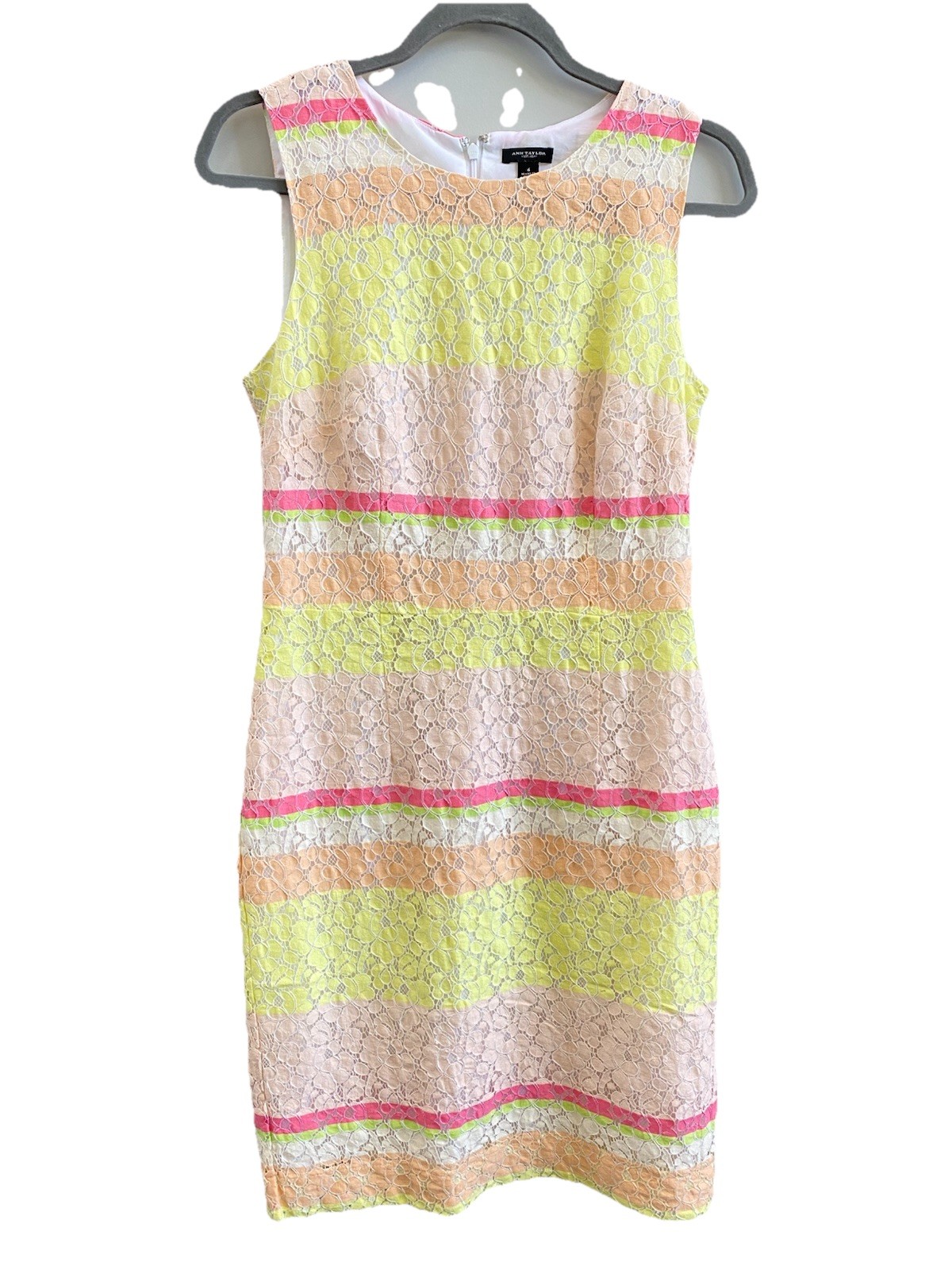 Ann Taylor Dress Womens Size 6 Lace Sheath Sundress Yellow Pink Striped Work