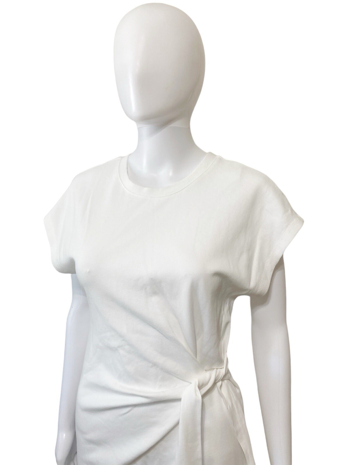 Parfois Womens White Midi Dress With Side Knot Tie Short Sleeve Size XS-S
