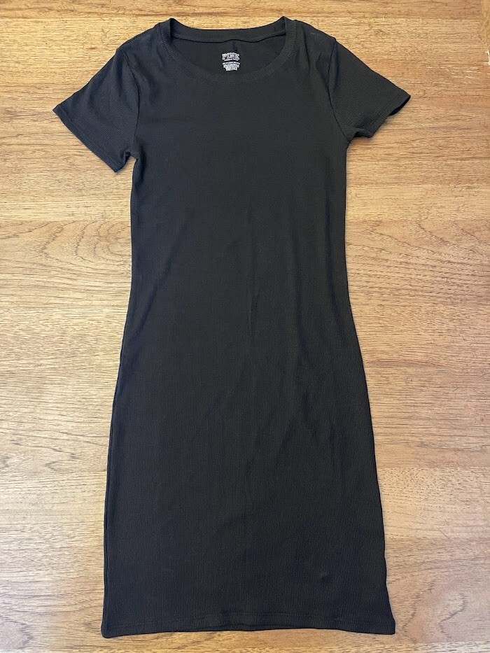 PINK Victoria’s Secret Pure Black Solid LARGE Rib Short Sleeve Mini Dress VS