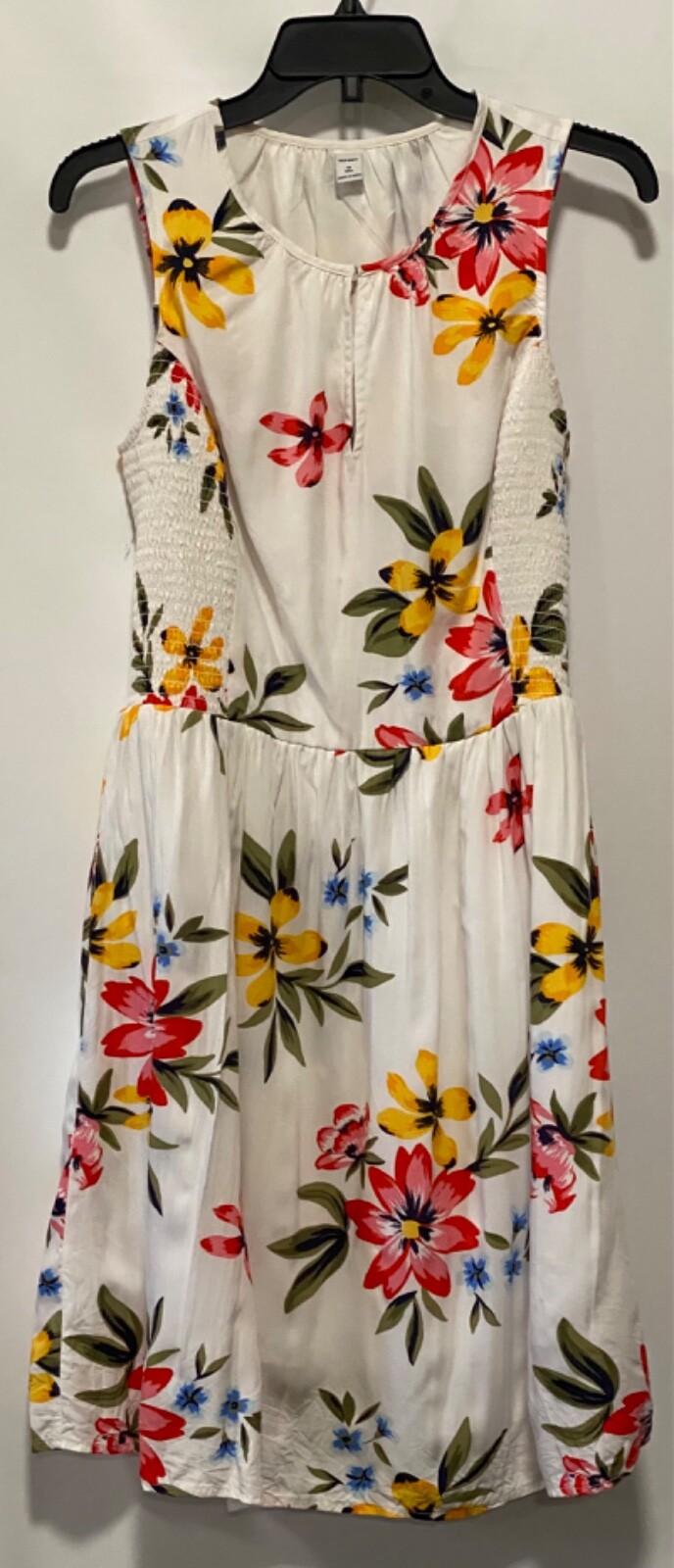 Old Navy M White Pink Yellow Floral Rayon Sleeveless Lined Short Dress Elastic
