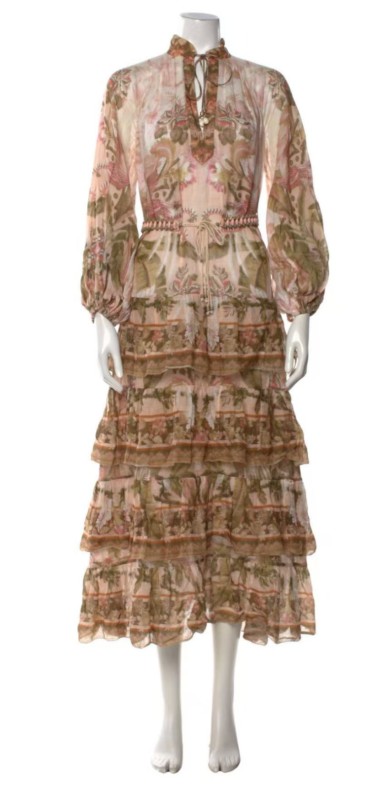 Zimmermann Floral-Print Tiered Dress, Size 0, Excellent, with Slip Dress