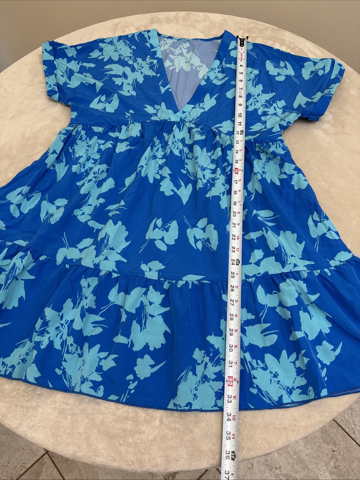 Womans Floral Blue Short Sleeve STRETCH Summer Dress Size LARGE 8/10 NEW!