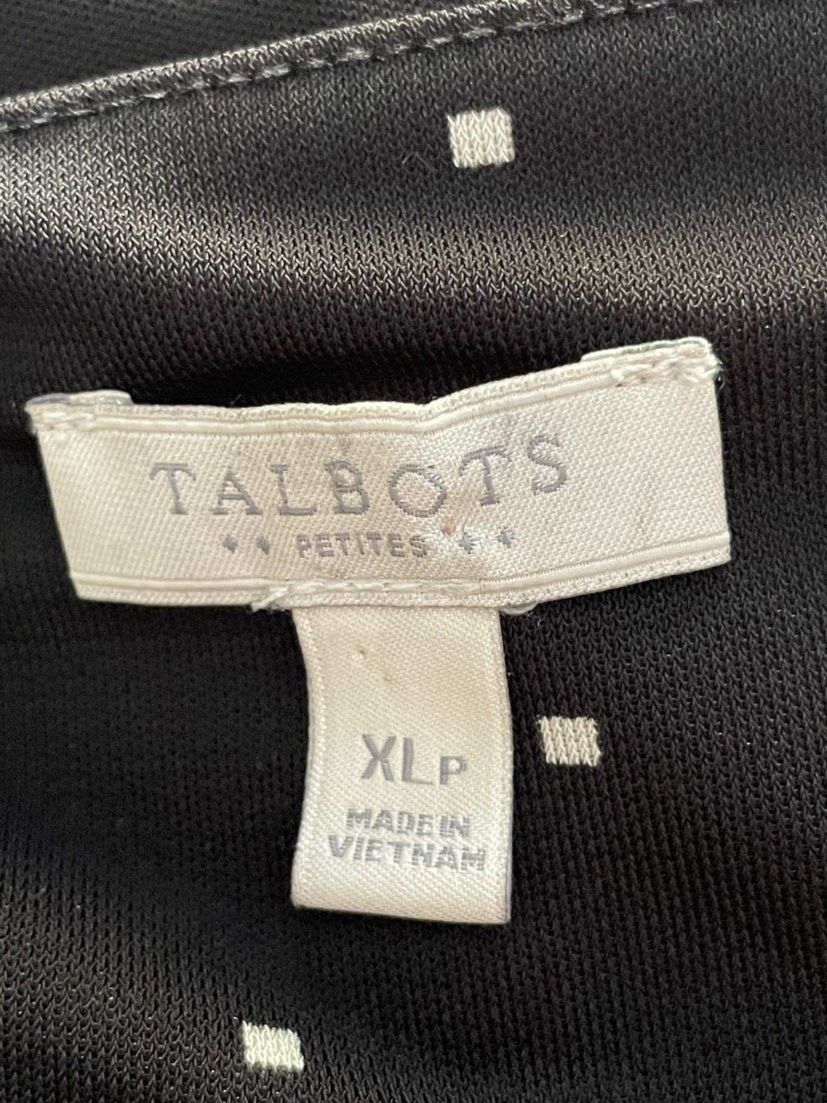 Talbots XLP Black Square Diamond Dotted Stretch Crossover V Neck Faux Wrap Dress
