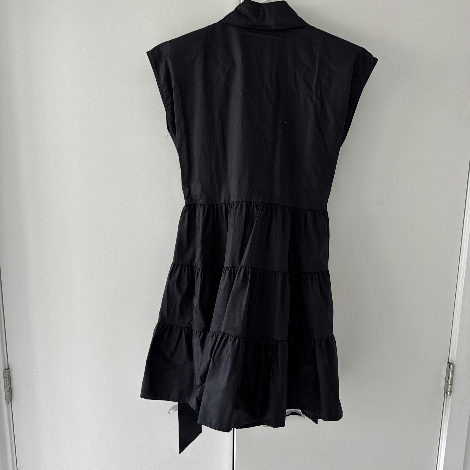 NWT $155 KASIA Bubble Ruffled Black Mini Dress Made In Greece SMALL Designer