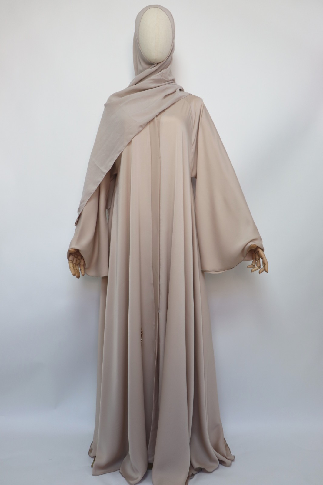 Dubai Abaya Crinkle Open Flare Umbrella Muslim Women Modest Dress Bone