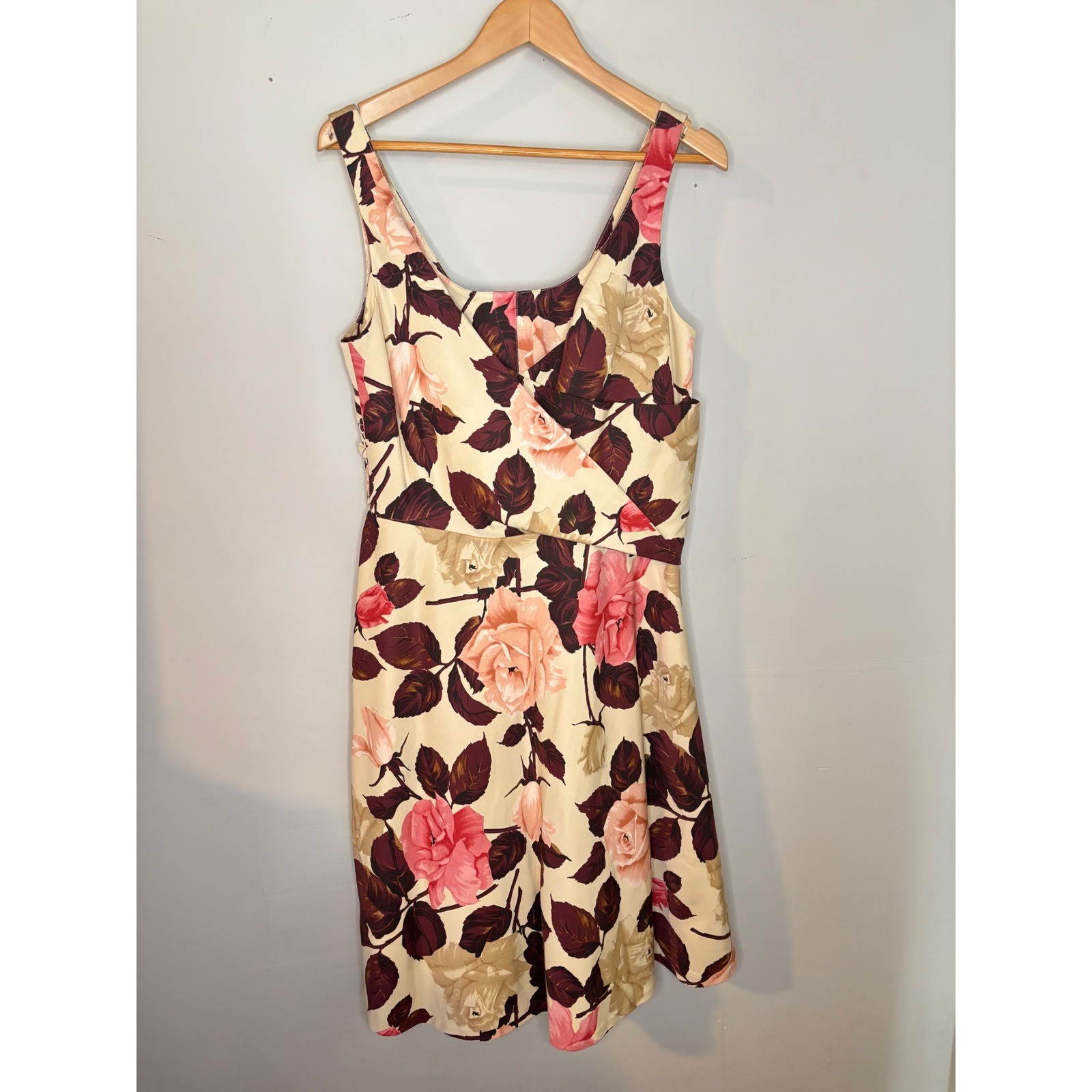 NWT Talbots Cotton Silk Floral Fit Flare Dress Size 14 Pink Cream Midi