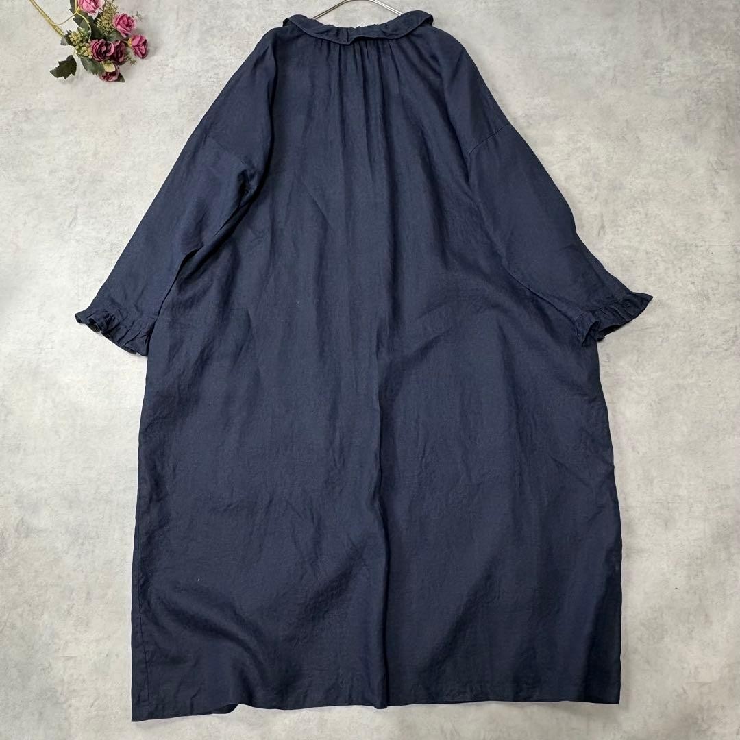 ICHI Antiquités 100% Linen Frill Collar Shirt Dress Japan