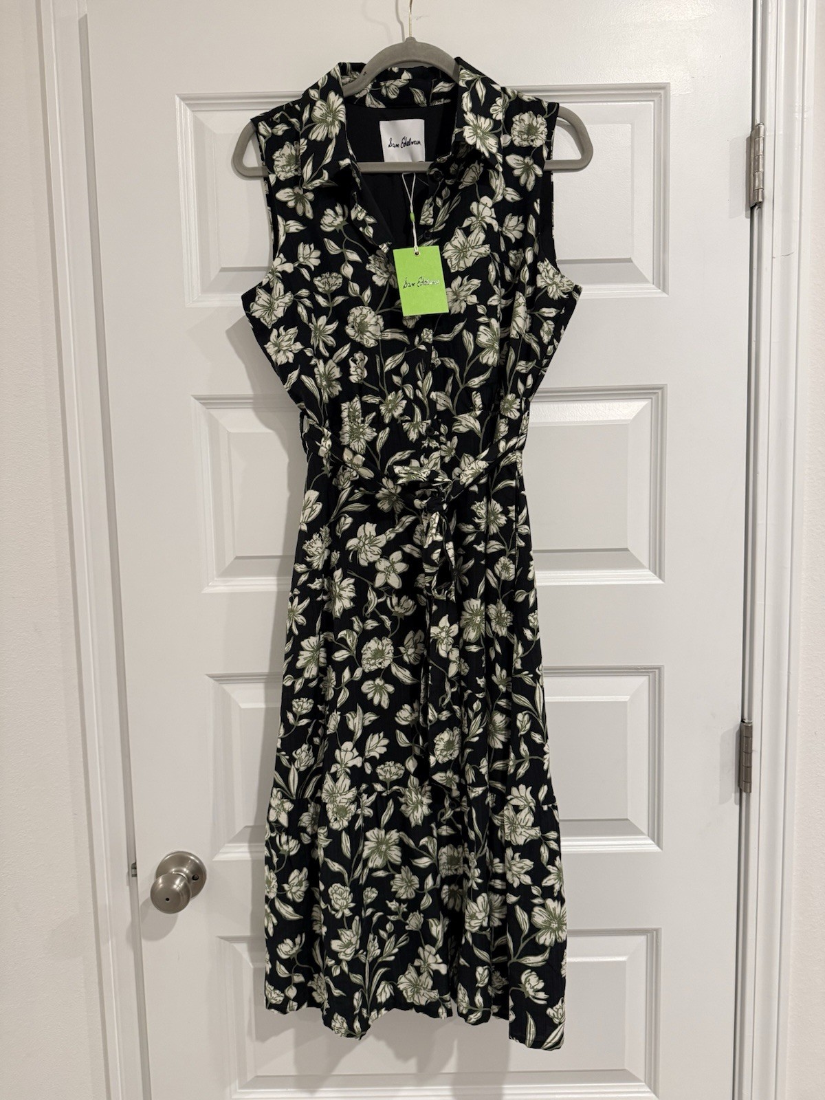 Sam Edelman Black/Ivory Floral Collared Button Sleeveless Maxi Dress Pockets 6