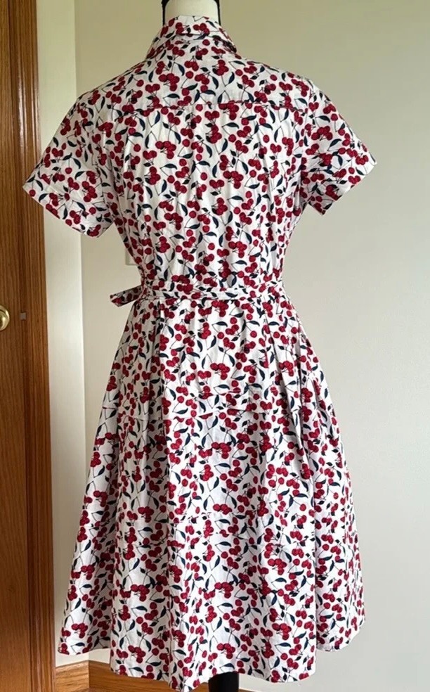 Modcloth Donna Morgan Cherries Print Button Down Retro Dress Size 14W